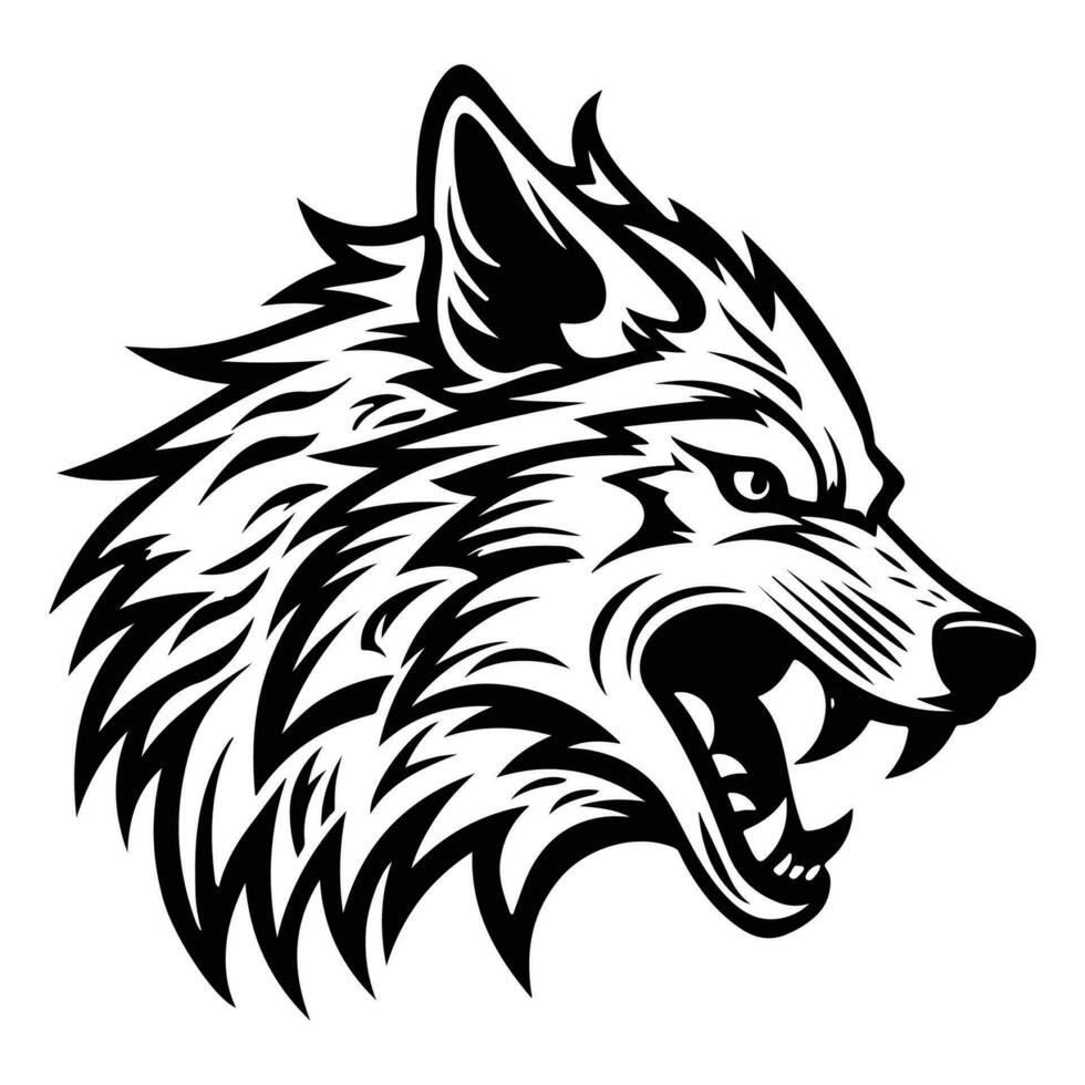 enojado lobo cara lado, lobo mascota logo, Lobos negro y blanco animal símbolo diseño. vector