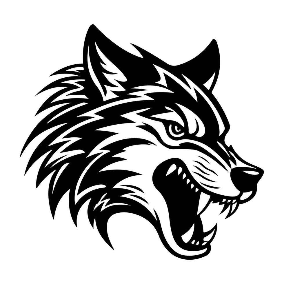 Angry Wolf Face Side, wolf mascot logo, Wolves Black and White Animal Symbol Design. vector