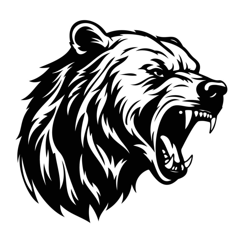ferocious Bear, Angry Bear Face Side, Bear mascot logo, Bear Black and White Animal Symbol Design. vector