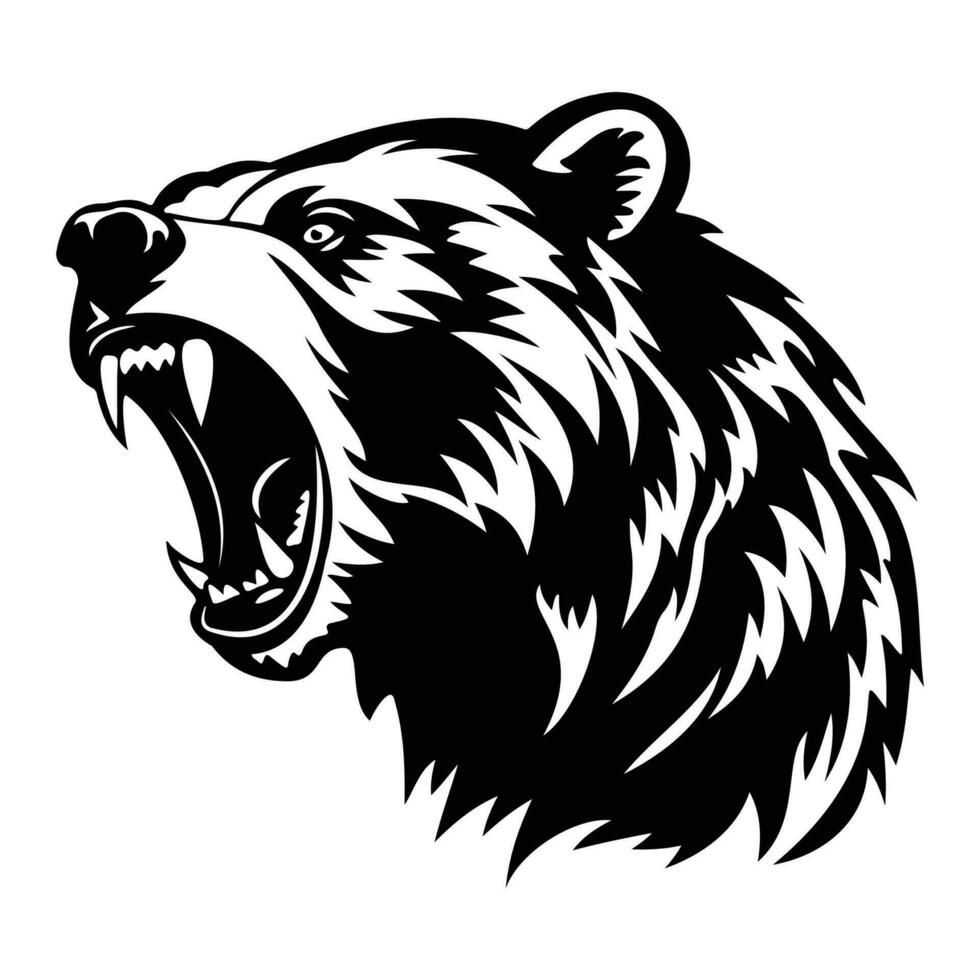 ferocious Bear, Angry Bear Face Side, Bear mascot logo, Bear Black and White Animal Symbol Design. vector