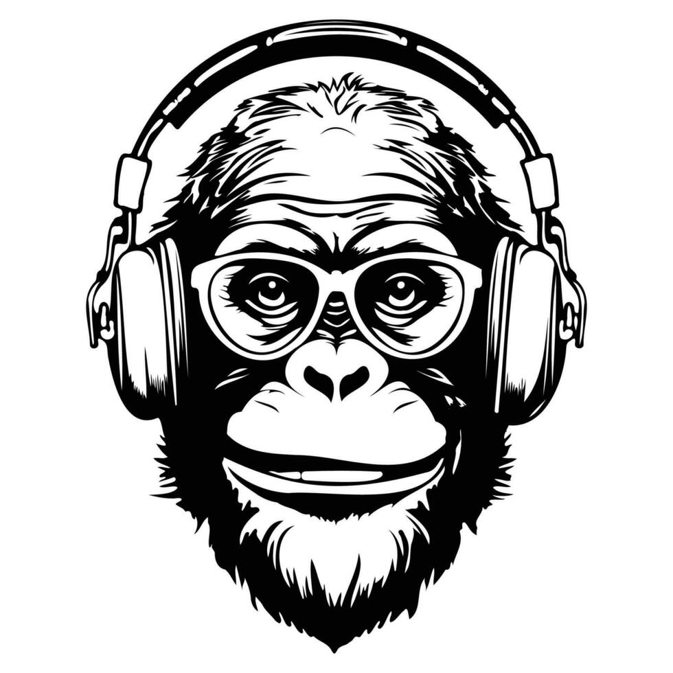 miedoso mono con auriculares música amante diseño, mono con auriculares vector