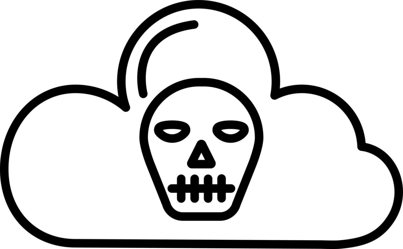 Skull symbol on cloud in black line art. vector