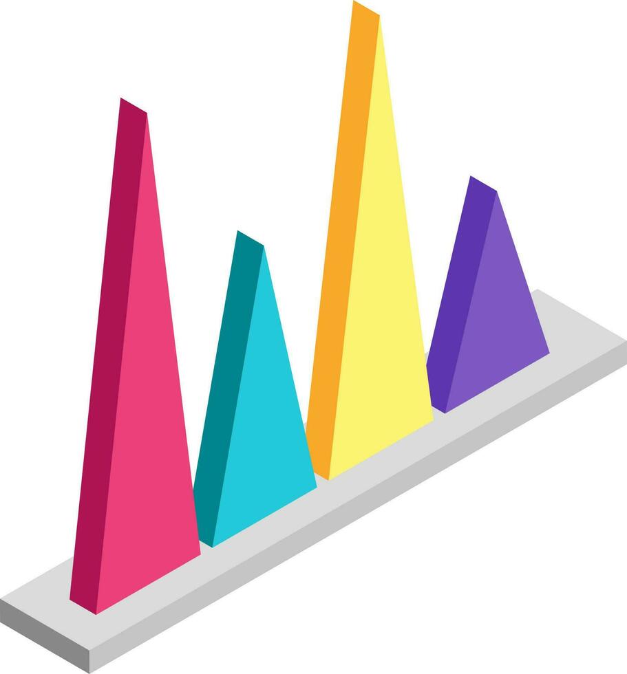 Colorful triangle bar graph in 3d style. vector