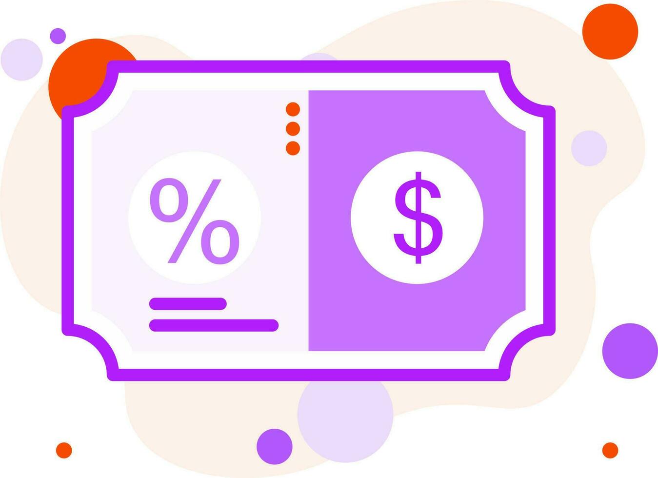 dinero descuento porcentaje boleto o cupón en resumen círculos antecedentes en plano estilo. vector