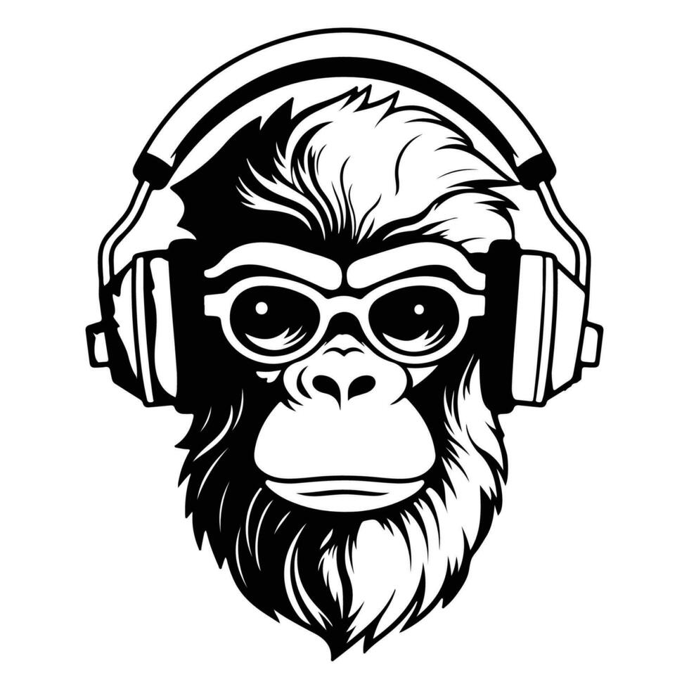 funky monkey with headphones Music Lover Design, Ape with headphones vector