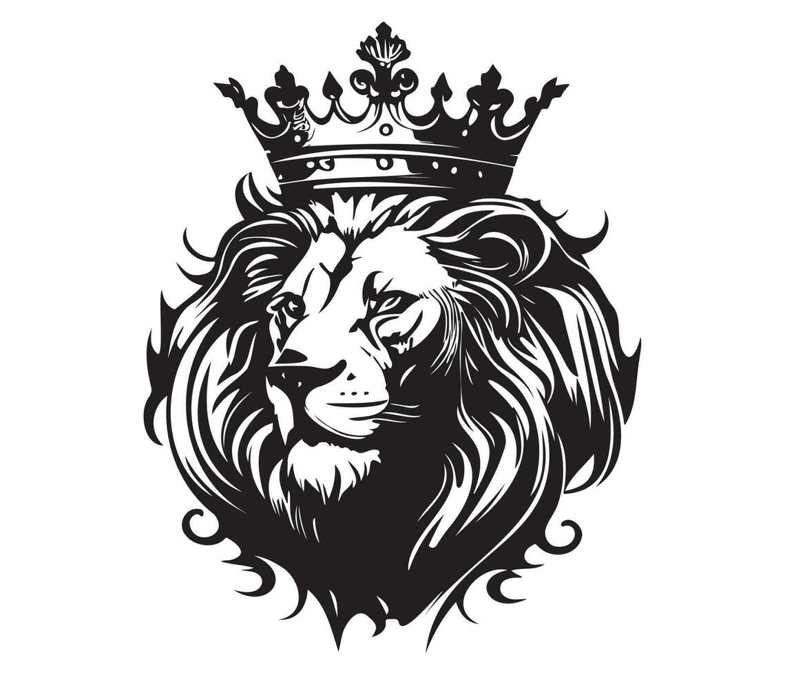 lion head with crown, king lion vector