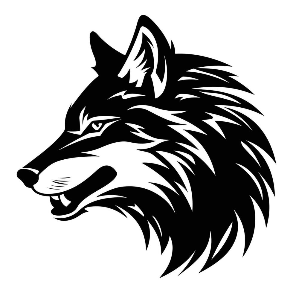 enojado lobo cara lado, lobo mascota logo, Lobos negro y blanco animal símbolo diseño. vector