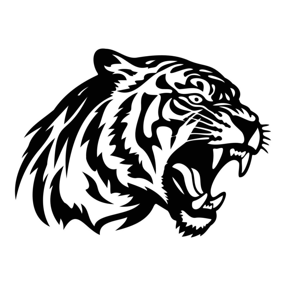 ferocious tiger, Angry tiger Face Side, tiger mascot logo, tiger Black and White Animal Symbol Design. vector