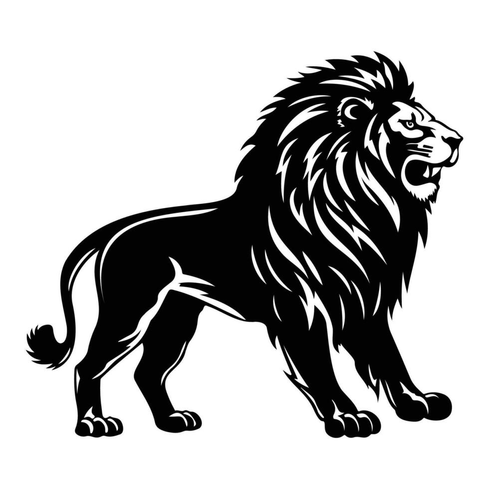 ferocious Lion, Angry Lion Face Side, Lion mascot logo, Lion Black and White Animal Symbol Design. vector