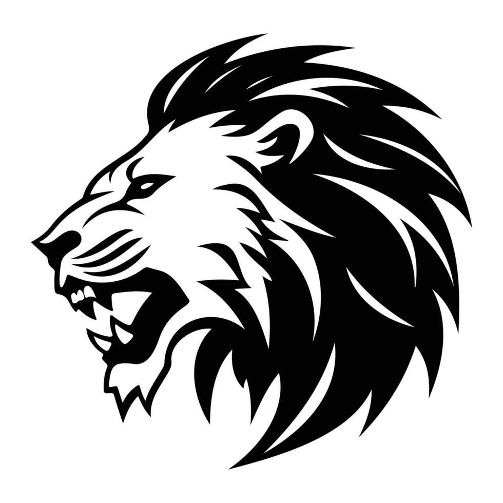 feroz león, enojado león cara lado, león mascota logo, león negro y blanco animal símbolo diseño. vector