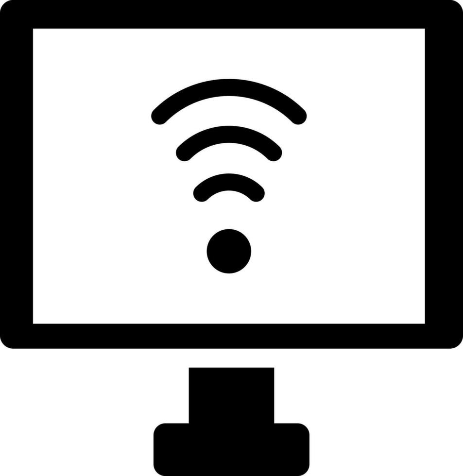 Wifi connected computer icon in Black and White color. vector