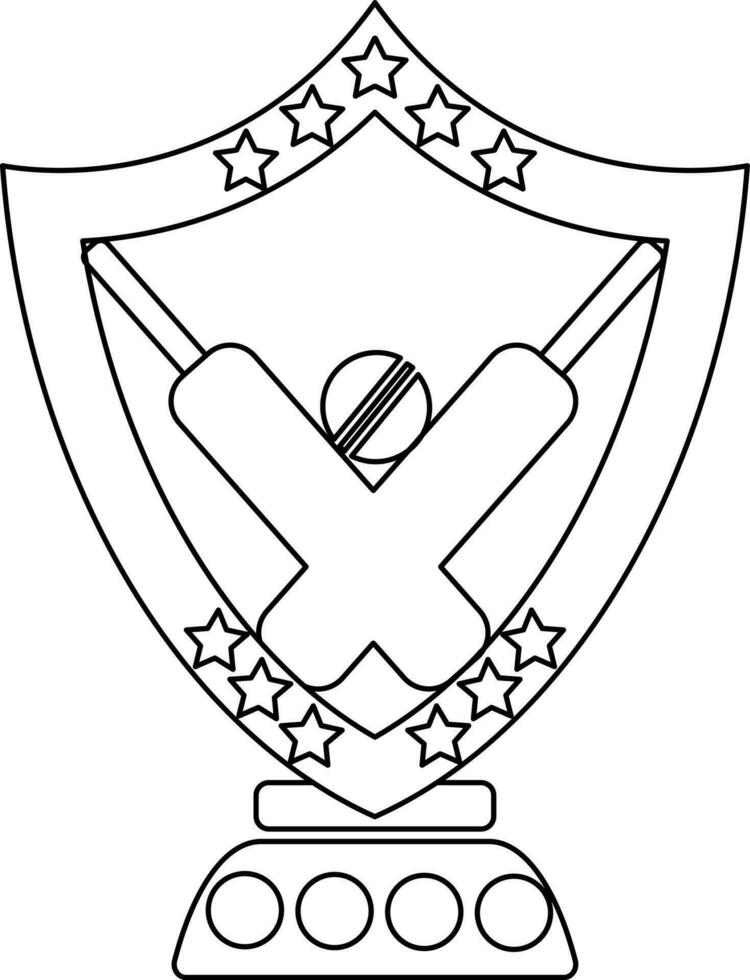 Bats with ball in line art stars decorated shield award. vector