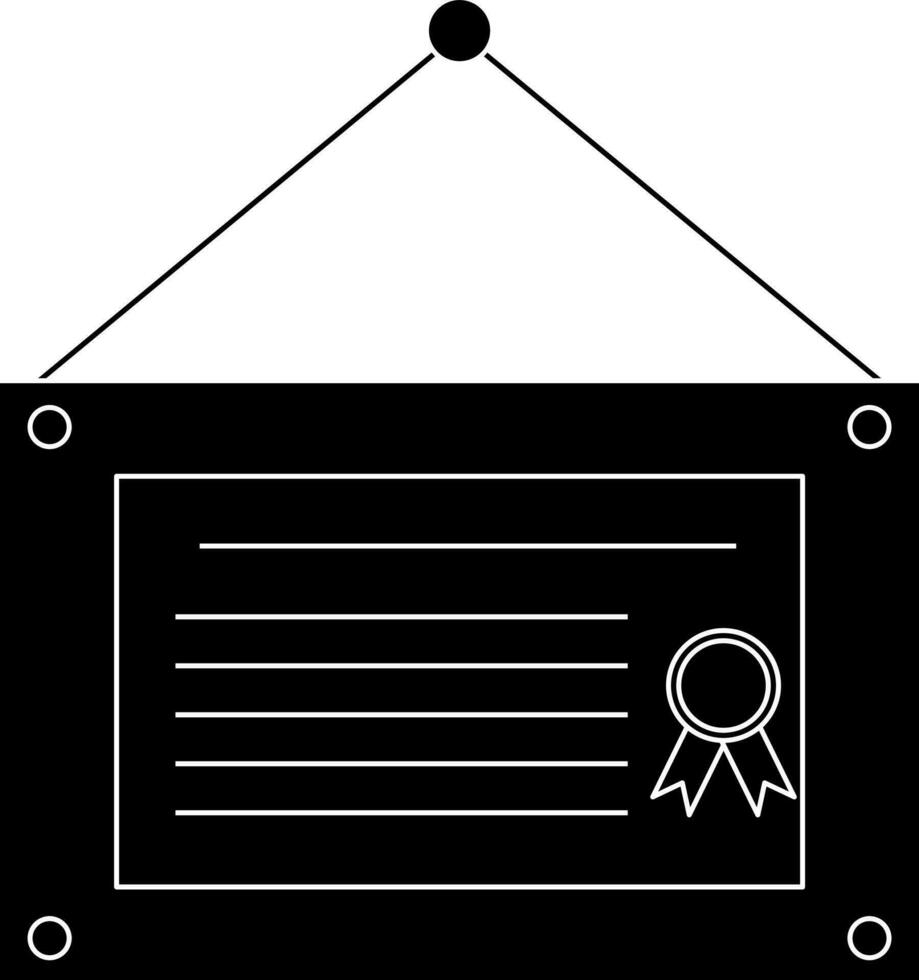 Hanging Black and White certificate in flat style. vector