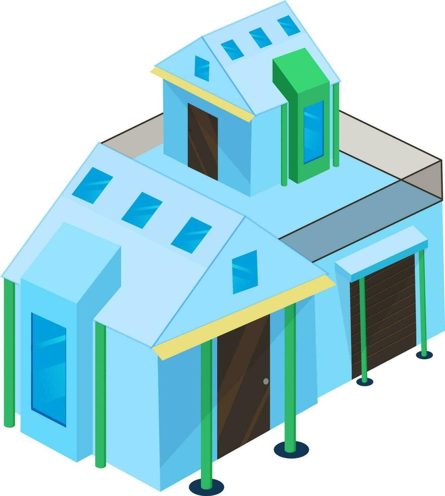 Isometric illustration of house building on white background. vector