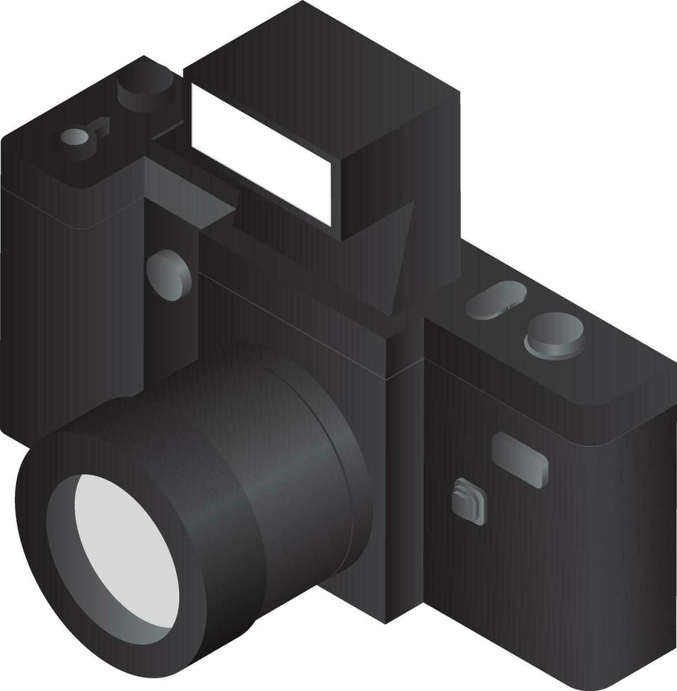 Isometric digital camera in black color. vector