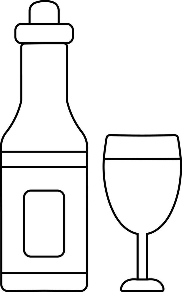 Wine bottle with glass in flat style. vector