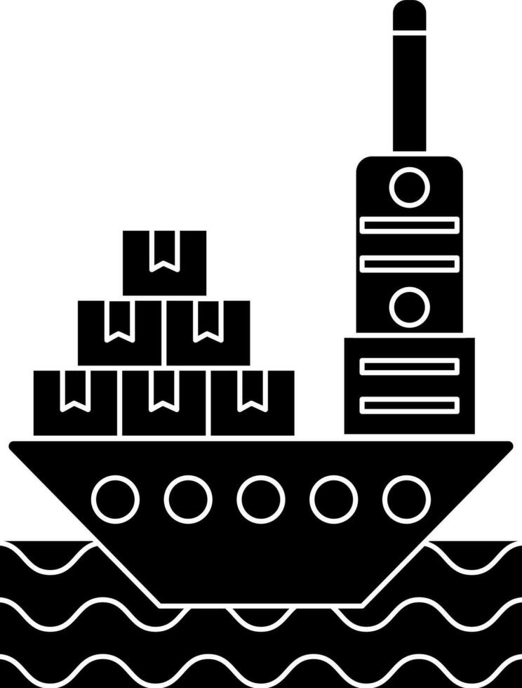 Black and White cargo ship icon in flat style. vector