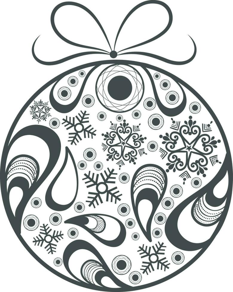 Hand drawn floral pattern decorated christmas ball . vector