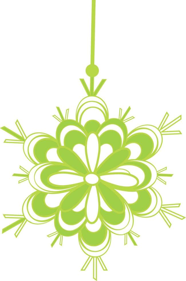 Hanging green and white snowflake. vector