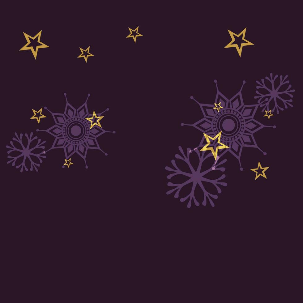 Stars, snowflake on purple background. vector