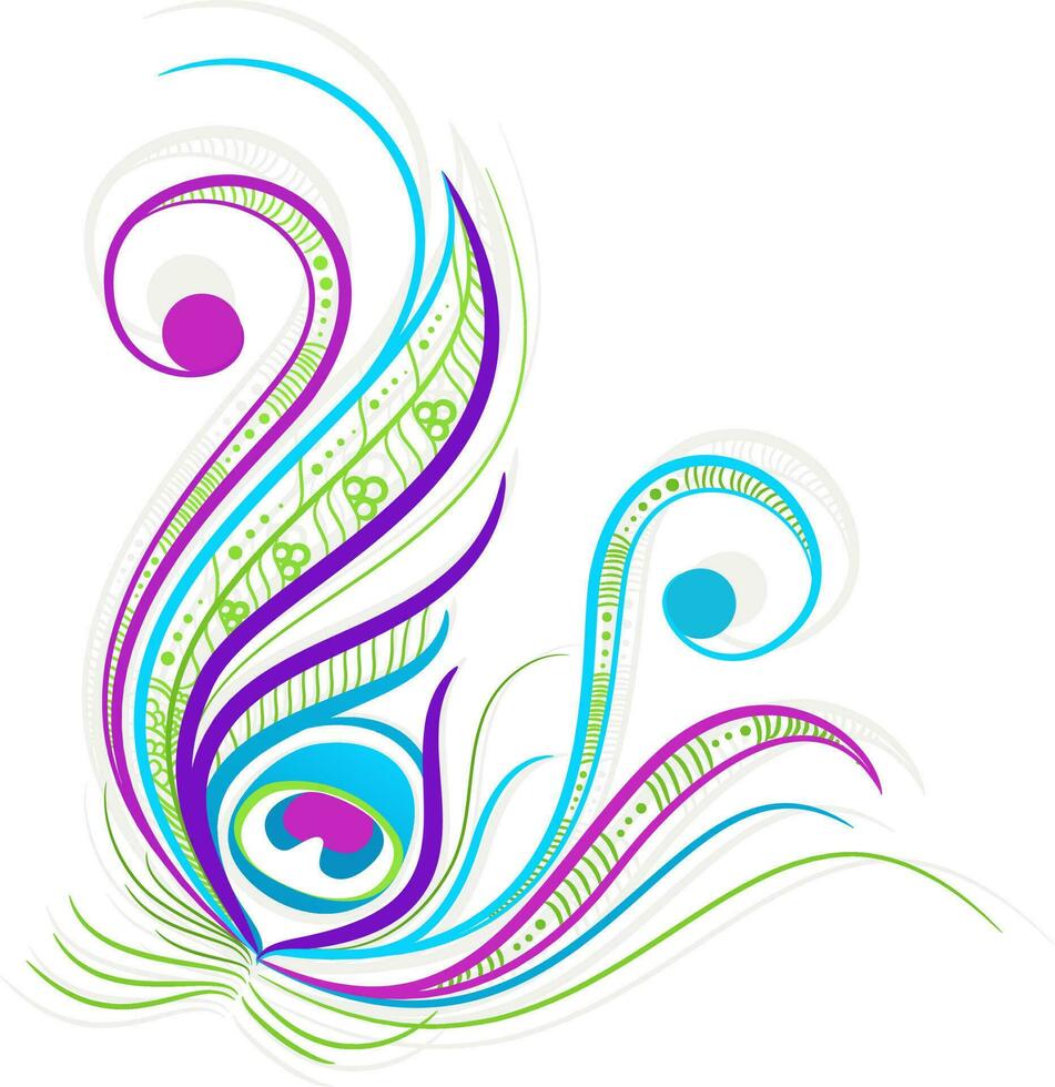 Colorful peacock feather with shadow effect. vector