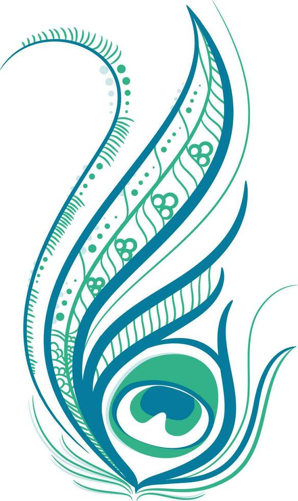 Flat illustration of green and blue peacock feather. vector