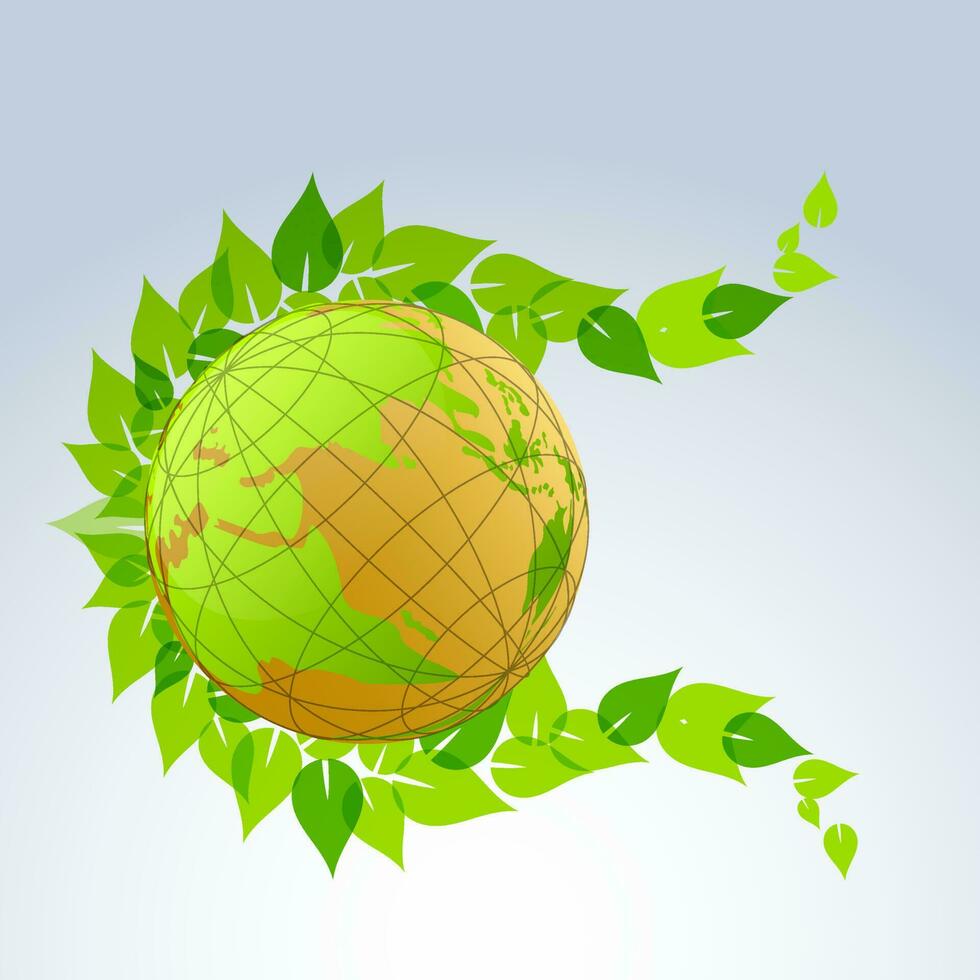 Earth Globe with green leaves. vector