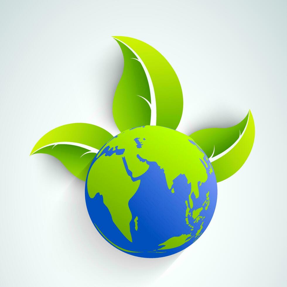 Earth Globe with leaves for Nature concept. vector