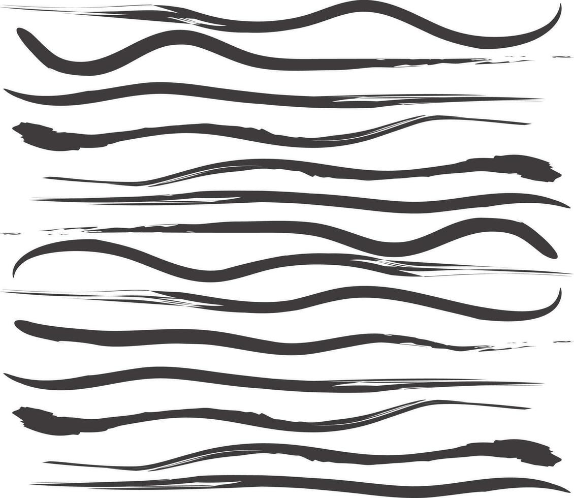 Hand drawn black waves or wavy stripes. vector