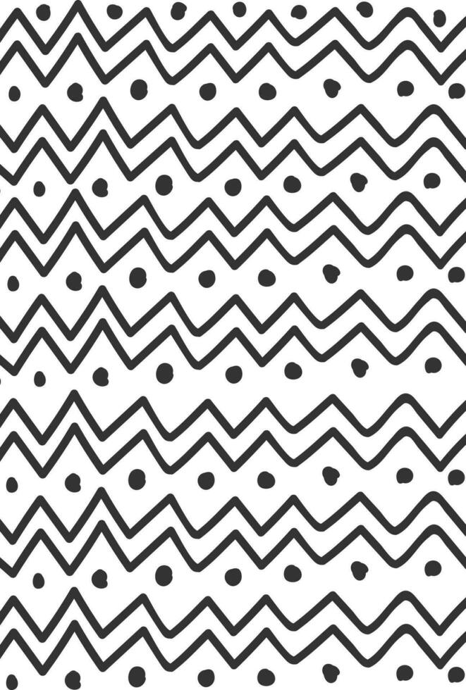 Abstract hand drawn zigzag pattern with dots. vector