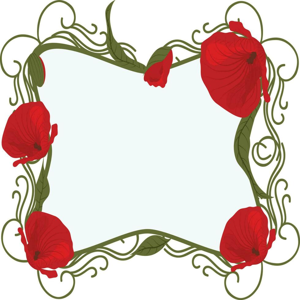 Beautiful Ornamental frame decorated with red flowers. vector