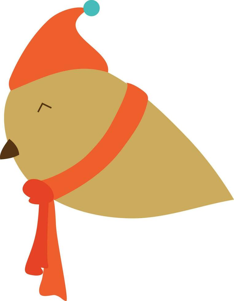 Character of bird wearing red color scarf and cap. vector