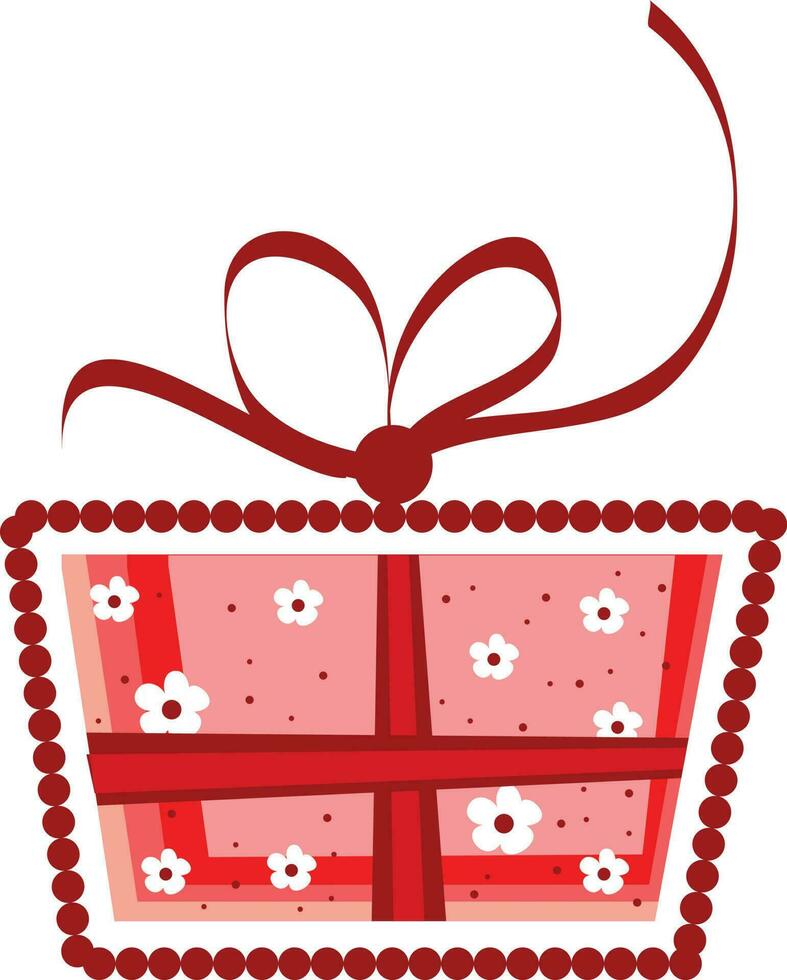 Red gift box decorated with white flowers. vector