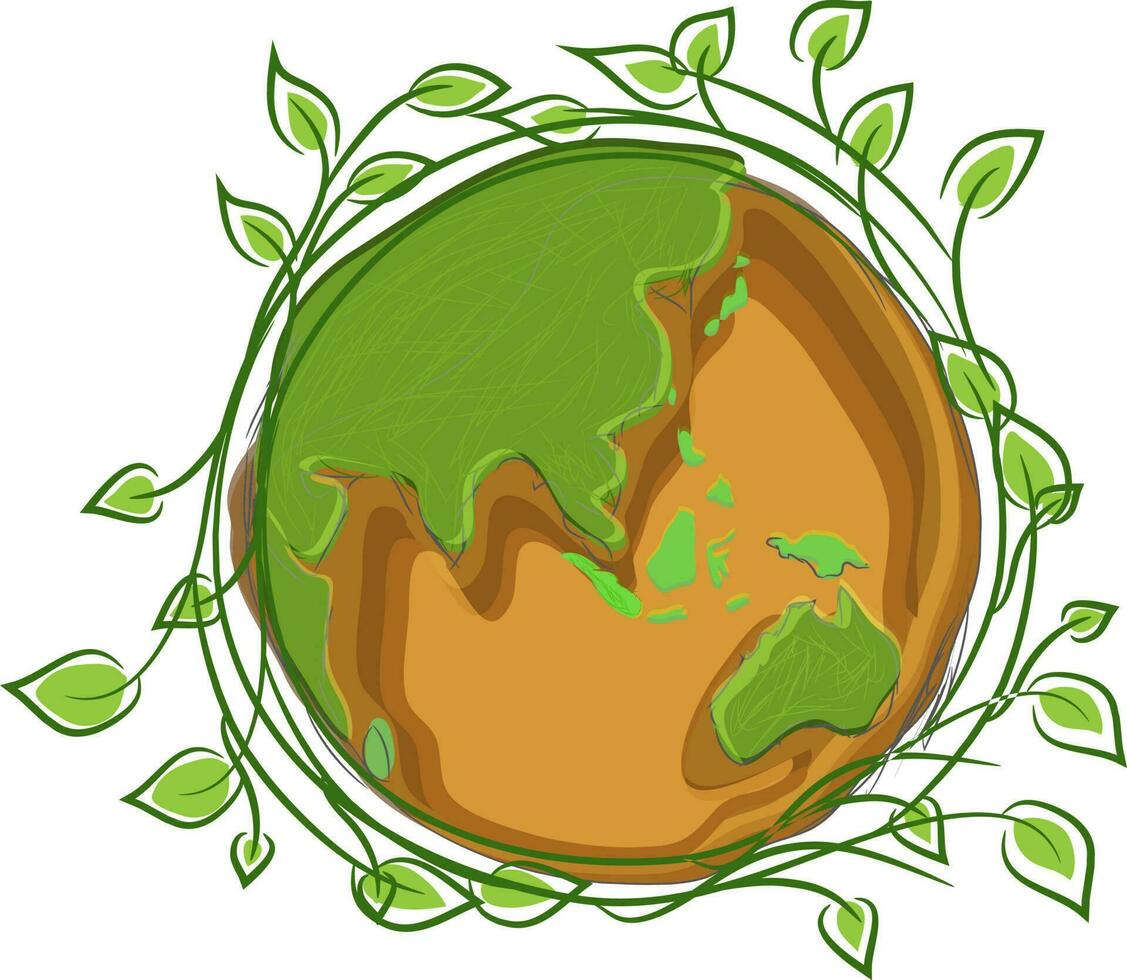 ilustración de tierra globo con verde hojas. vector