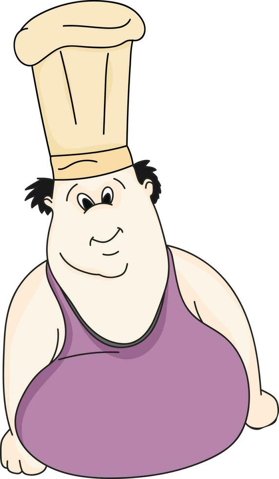 Character of big fat man wearing chef cap. vector