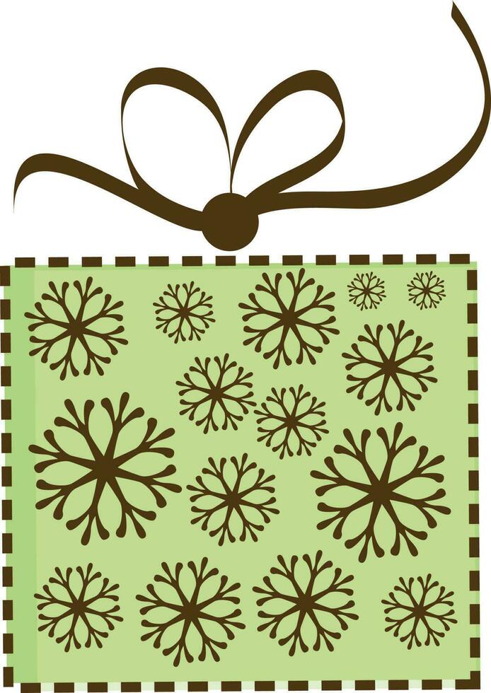 Snowflake decorated gift box with ribbon. vector
