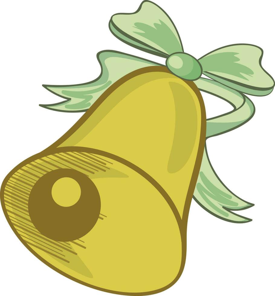 Green jingle bell with ribbon. vector