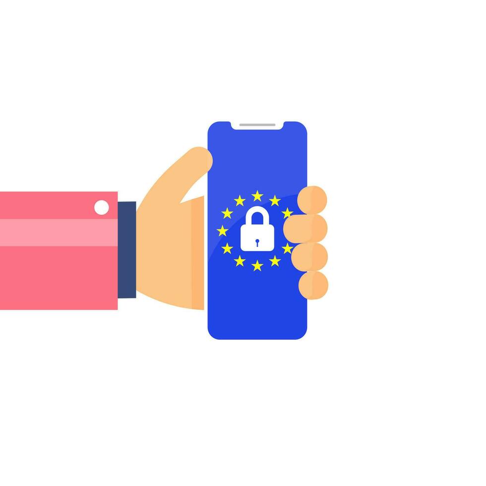 mano participación teléfono inteligente para gdpr concepto. vector