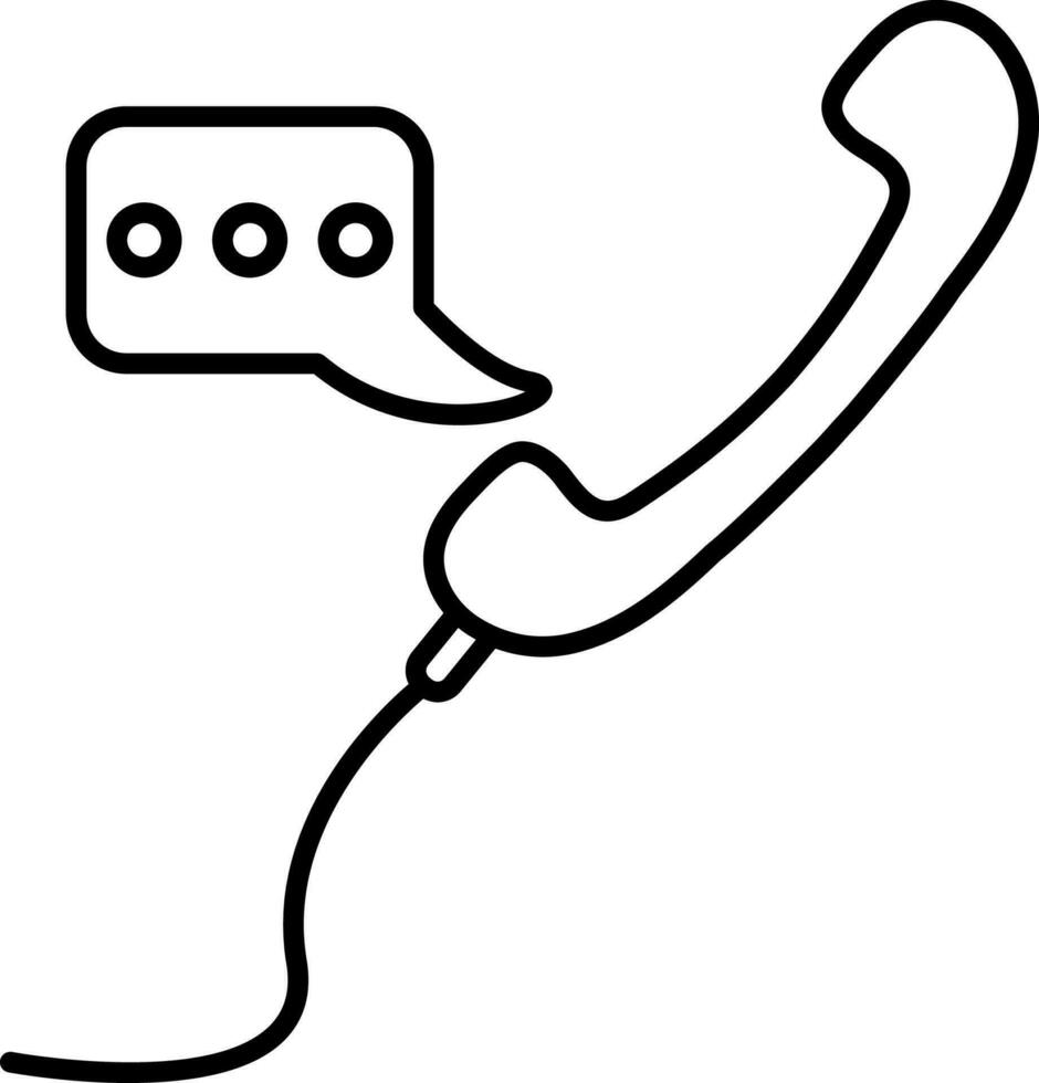 Black line art phone with speech bubble icon. vector