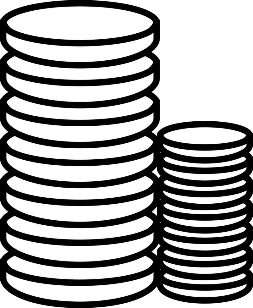 Stack of coins in black line art. vector