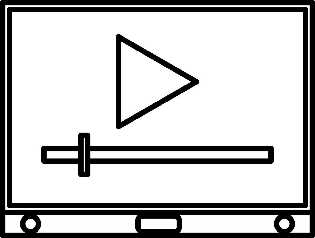 Black line art video player on screen. vector