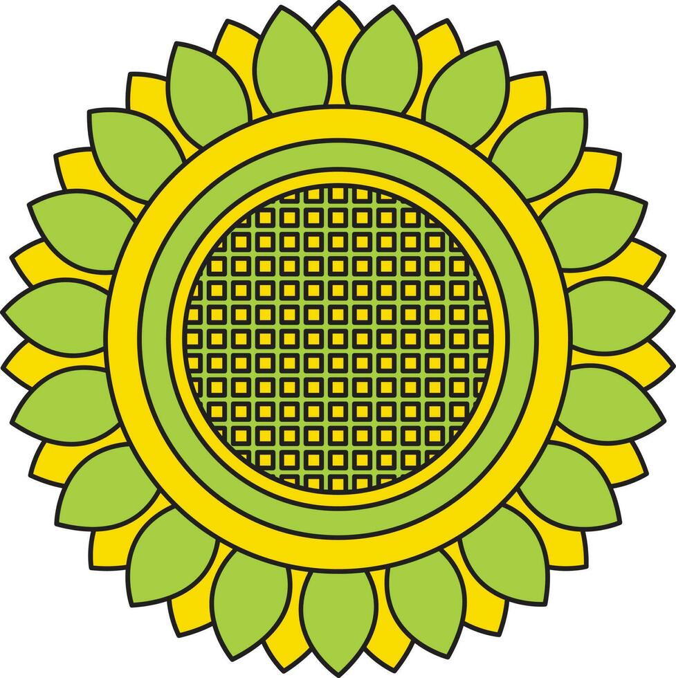 Green and yellow color with stroke of sunflower icon in illustration. vector