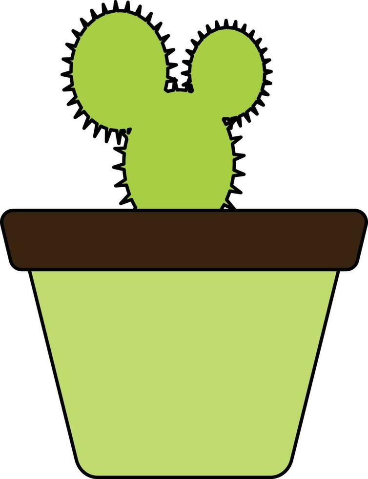 Green color with stroke of pot icon with cactus plant. vector