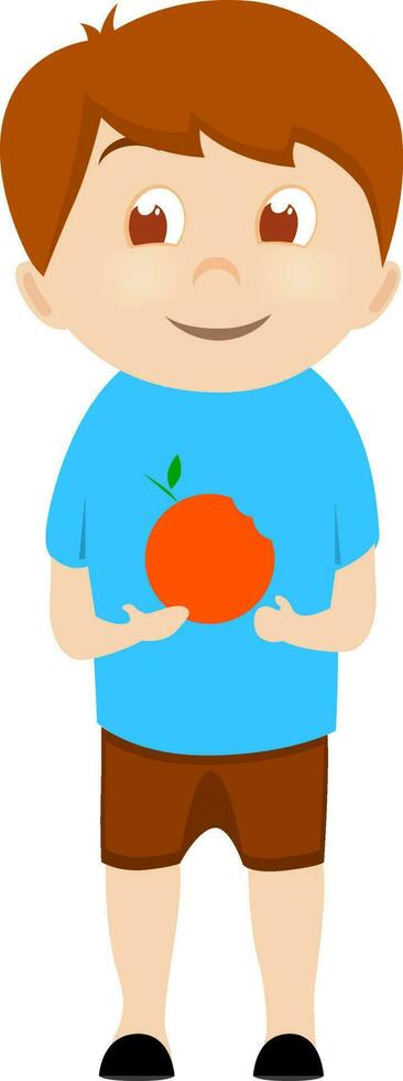 Character of little boy eating fruit. vector