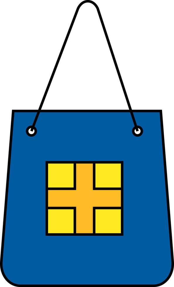 Icon of flat style first aid bag in blue and yellow color. vector