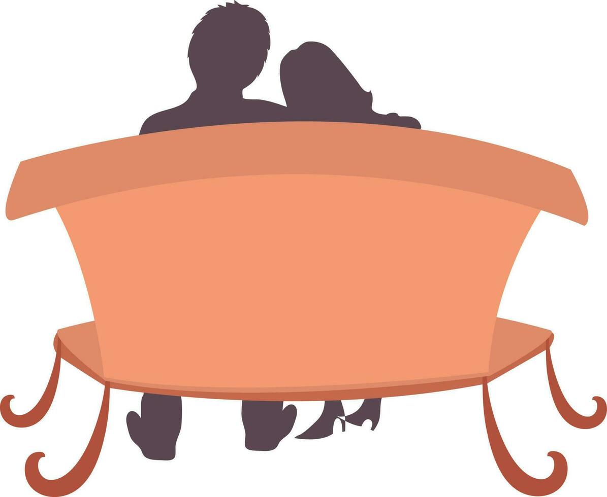 Silhouette of couple sitting on the bench. vector