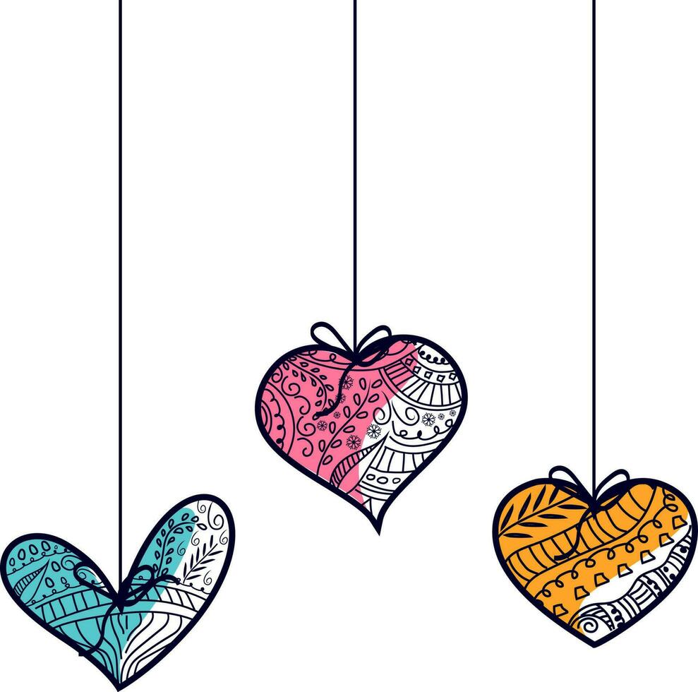 Floral design decorated creative hanging Hearts. vector