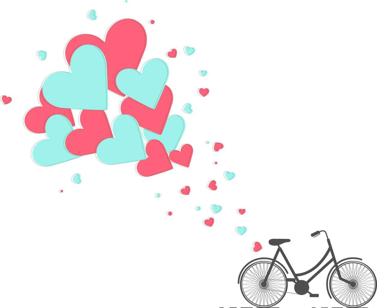 Beautiful hearts with bicycle for Love concept. vector