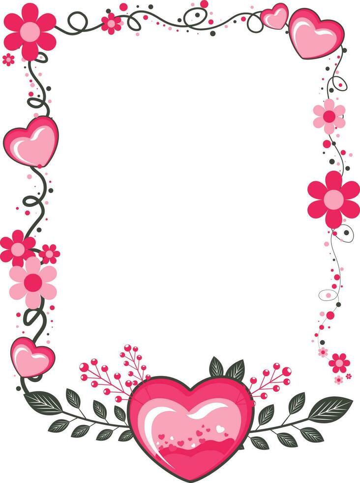 Beautiful frame with hearts and flowers decoration. vector