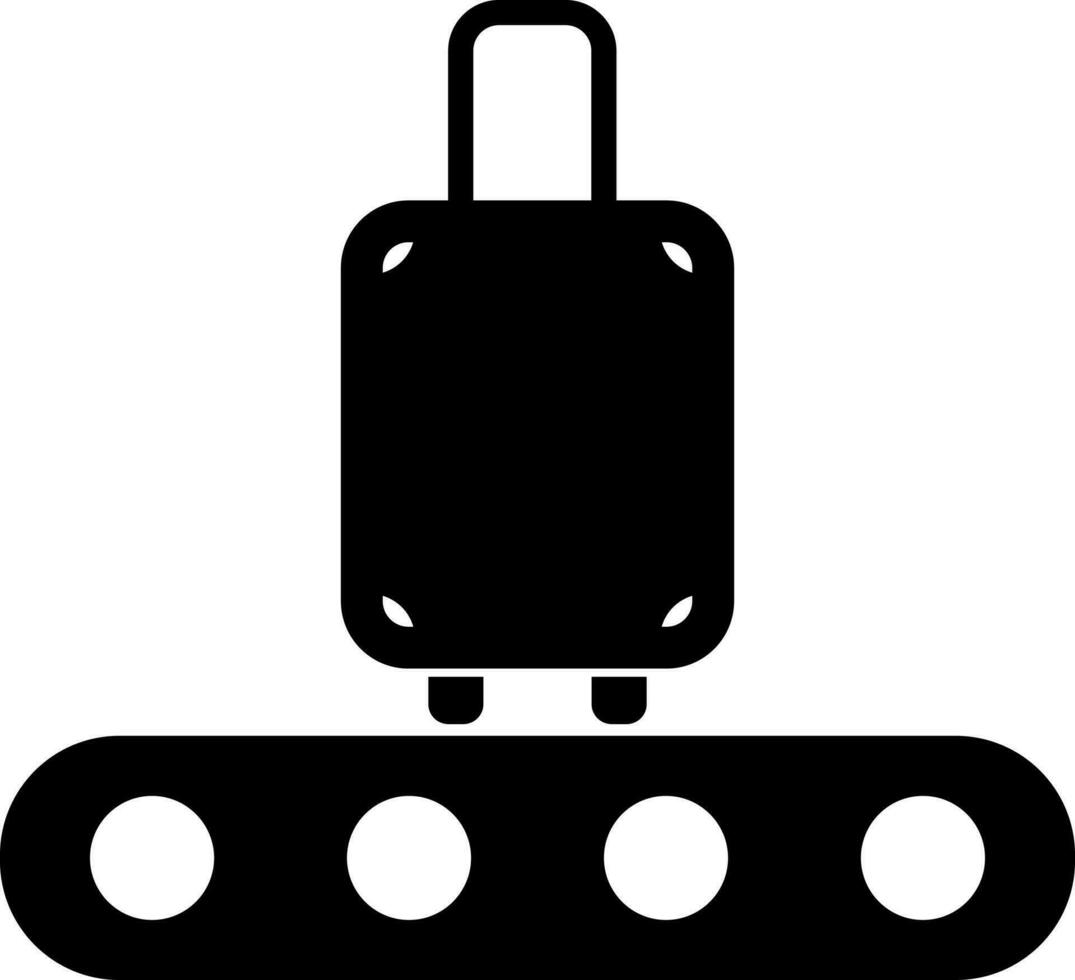 Icon of trolley bag on conveyor belt in black color. vector